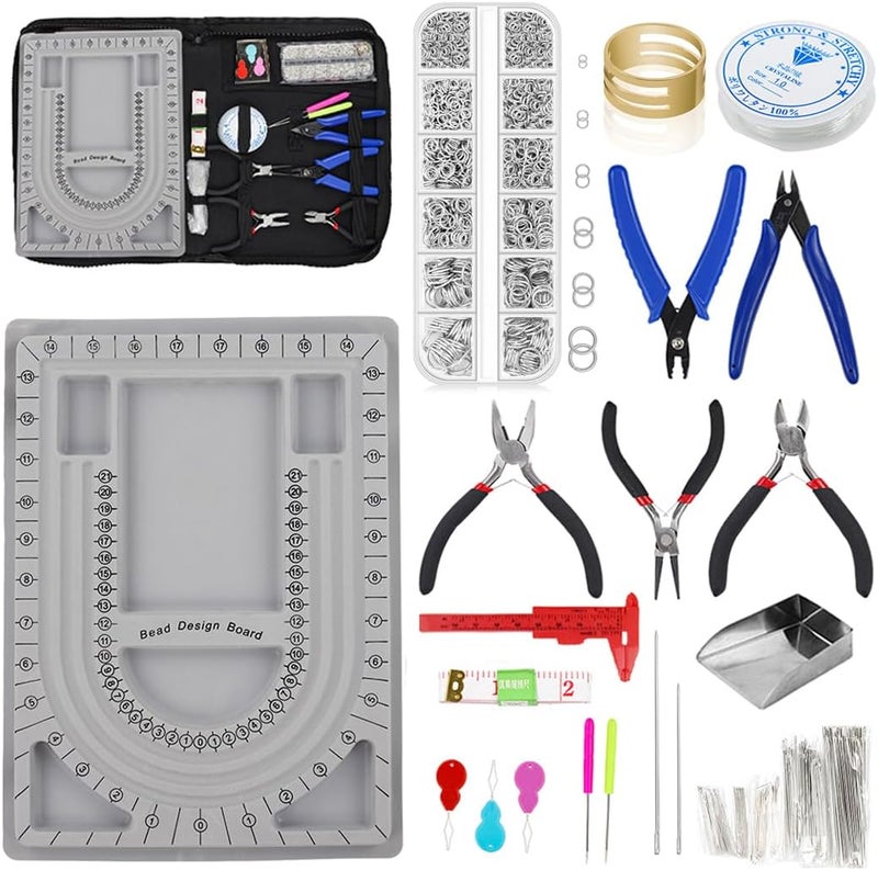 tooltos Bead Boards Jewelry Making Supplies for Adult Bead Tray Necklace Design Board Bead Bracelet Making Kit Jewelry Repair Kit Beading Supplies Beading Mat Jewelry Tools with Pliers - Image 1